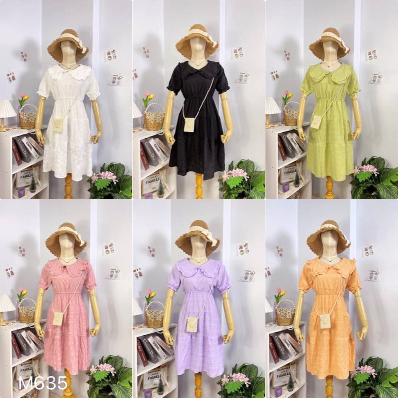 ❤️เดรสคอปก เอวยืด M635