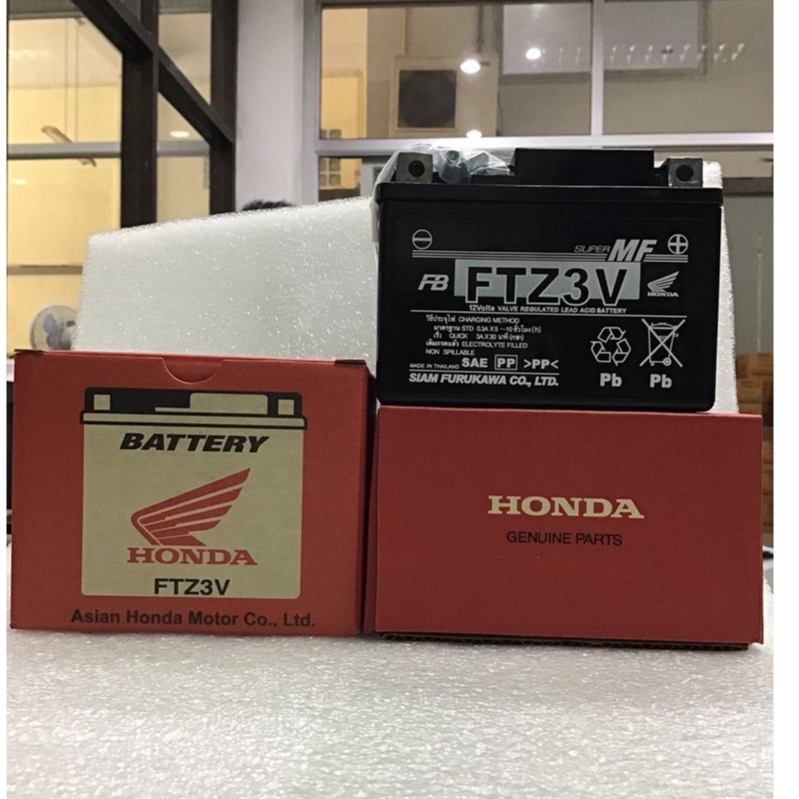 แบตเตอรี่แท้ HONDAแสำหรับรถรุ่นสตาร์ทเท้า  (FTZ3V)(FURUKAWA)31500-KWB-601