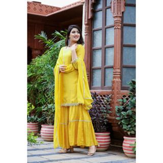 🔹️🔹️((งานแบรนด์))🔹️🔹️ชุดอินเดีย Yellow Kurta Sharara Set with Dupatta