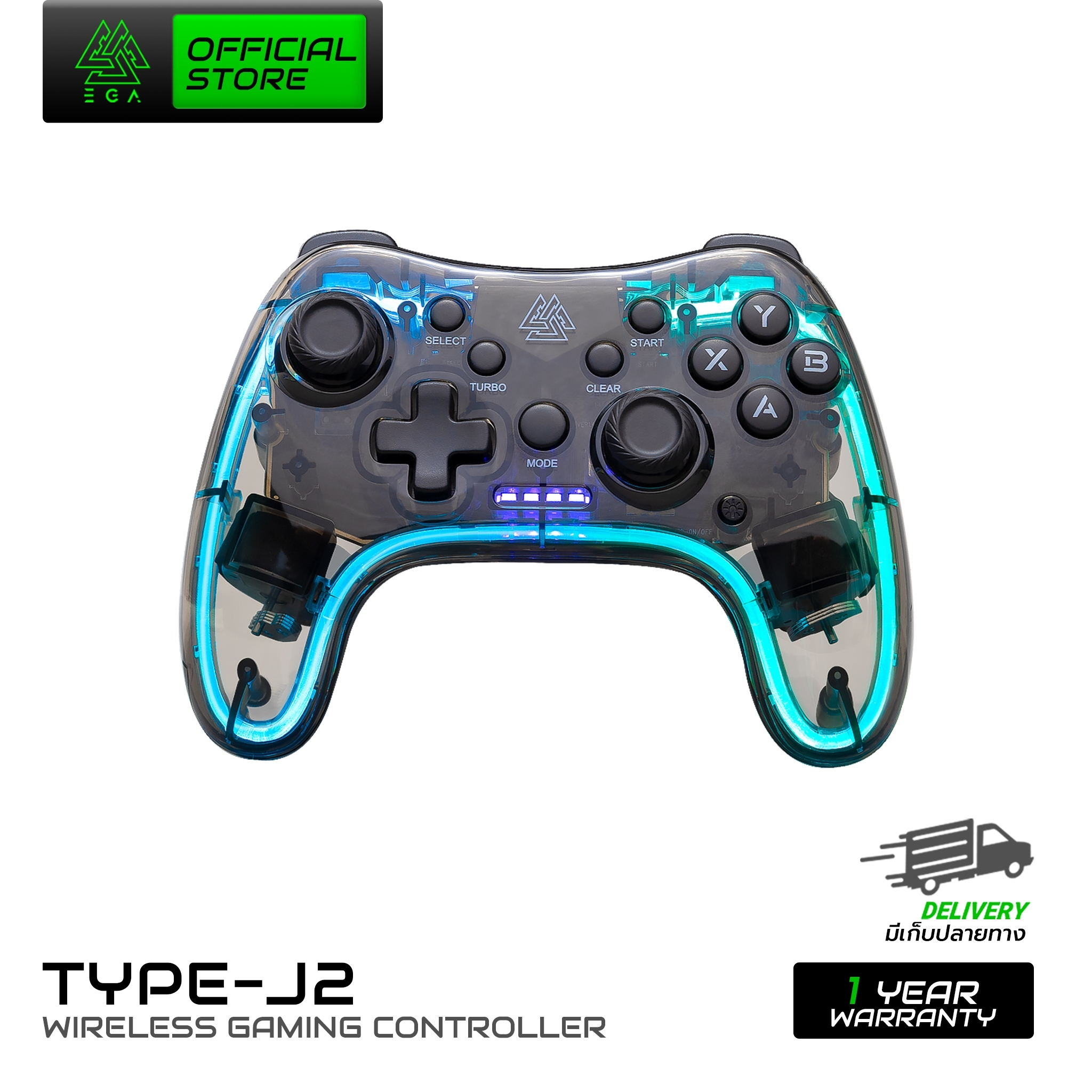 [สินค้ารับประกัน 1 ปี] EGA จอยเกมมิ่ง TYPE J2  Wireless 2.4G ไฟ RGB 10 สี สามารถปิดไฟได้