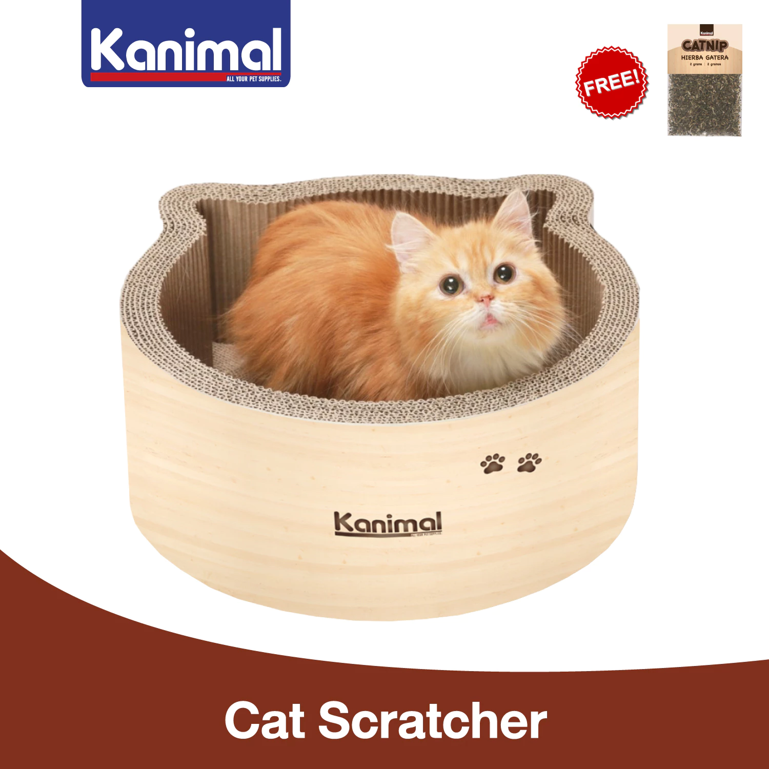 [80202] Kanimal Cat Toy ของเล่นแมว ที่ลับเล็บแมว รูปบ่อหน้าแมว Size L ขนาด 36x36x15 ซม. แถมฟรี! Catnip กัญชาแมว