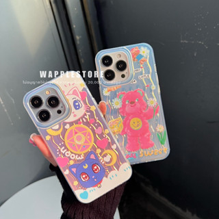 เคสโฮโลแกรม เคสลายน้องหมีถือดอกไม้/น้องแมวไซเลอร์ เคสสำหรับรุ่นไอโฟน 678/SE2 -14 14pro 14promax