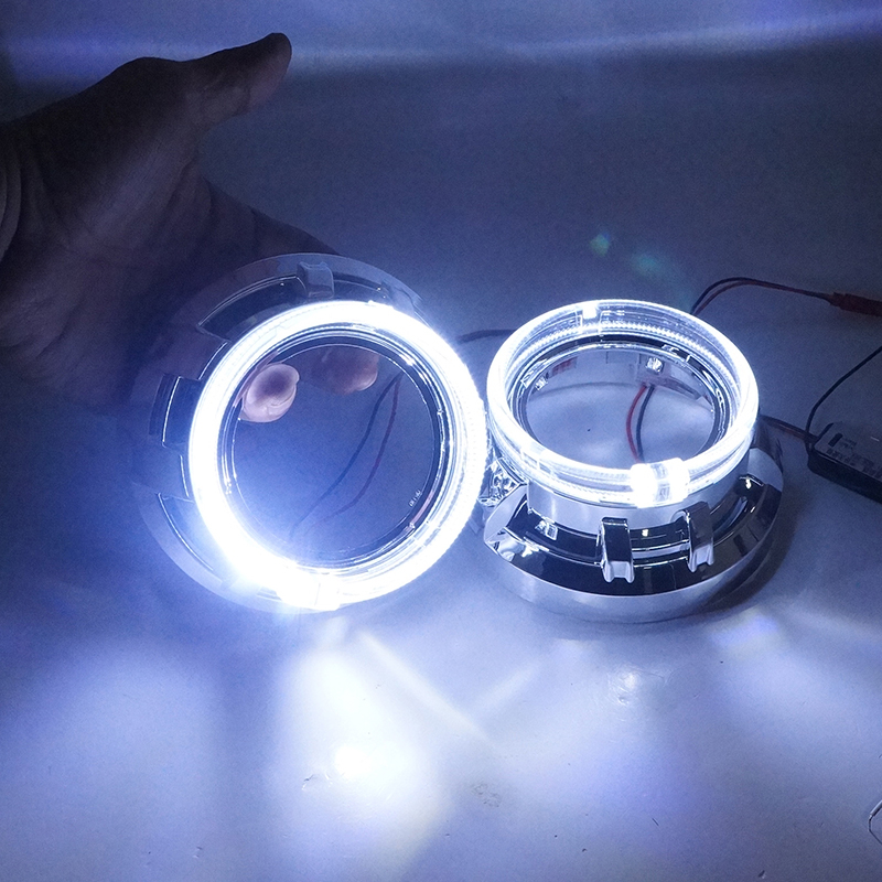 ฝาครอบ โปรเจคเตอร์พร้อมไฟวงแหวน crystal halo ring สีขาวใส่กับโปรเจคเตอร์ Bi led 3 นิ้วของแต่งจากจีนได้เกือบทุกรุ่น