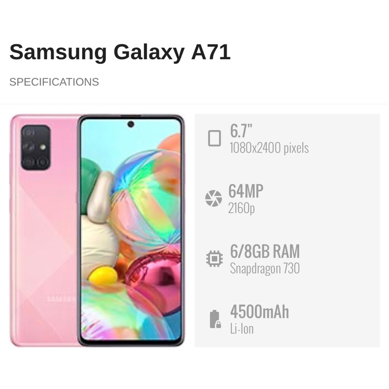 Samsung Galaxy A71 Ram 8gb / Memory 128gb Black