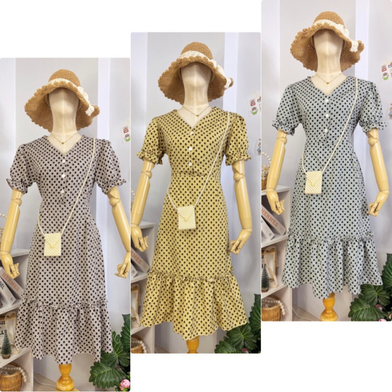 🍒เดรส กระดุมหน้า M609