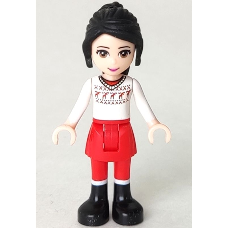Lego Minifigure Friends frnd054Friends Lily - Red Skirt and Leggings, White Fair Isle Sweater with M