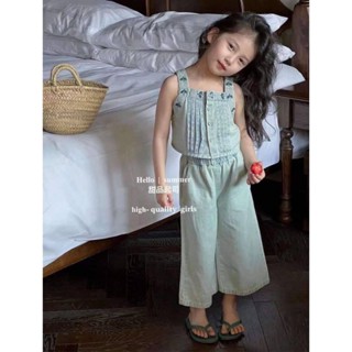 ชุดลูกสาว ผ้ายีนส์ เสื้อแขนกุด กางเกงขายาว