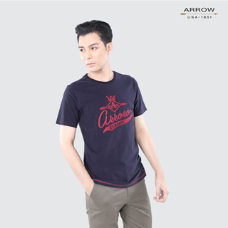 ARROW T-Shirt เสื้อยืด ทรง Smart fit ผลิตจากผ้า100% Cotton Jersey Micro Brush  สีกรม  MTCM907W2CSNV