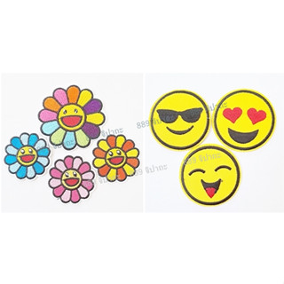 ตัวรีดติดเสื้อ ดอกไม้ หน้ายิ้ม flower smiley face หลากสี Iron on patch อาร์มติดเสื้อ ตัวรีดติดผ้า หมวก กระเป๋า เป้