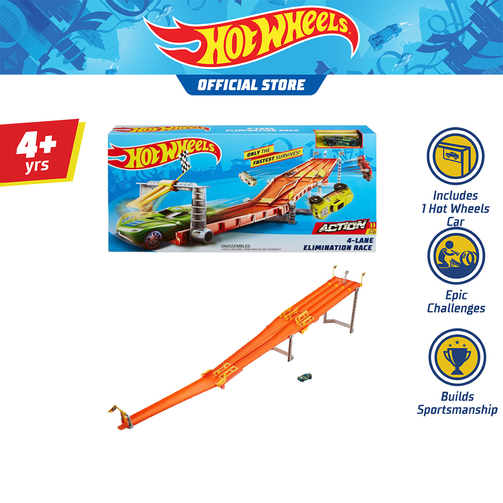 Hot Wheels 4-lane Elimination Race Track Set ฮ็อทวีล ชุดรางแข่งยกระดับ โมเดลรถ พาหนะจำลอง ของเล่นสะสม รถของเล่น (GDY60 CH)