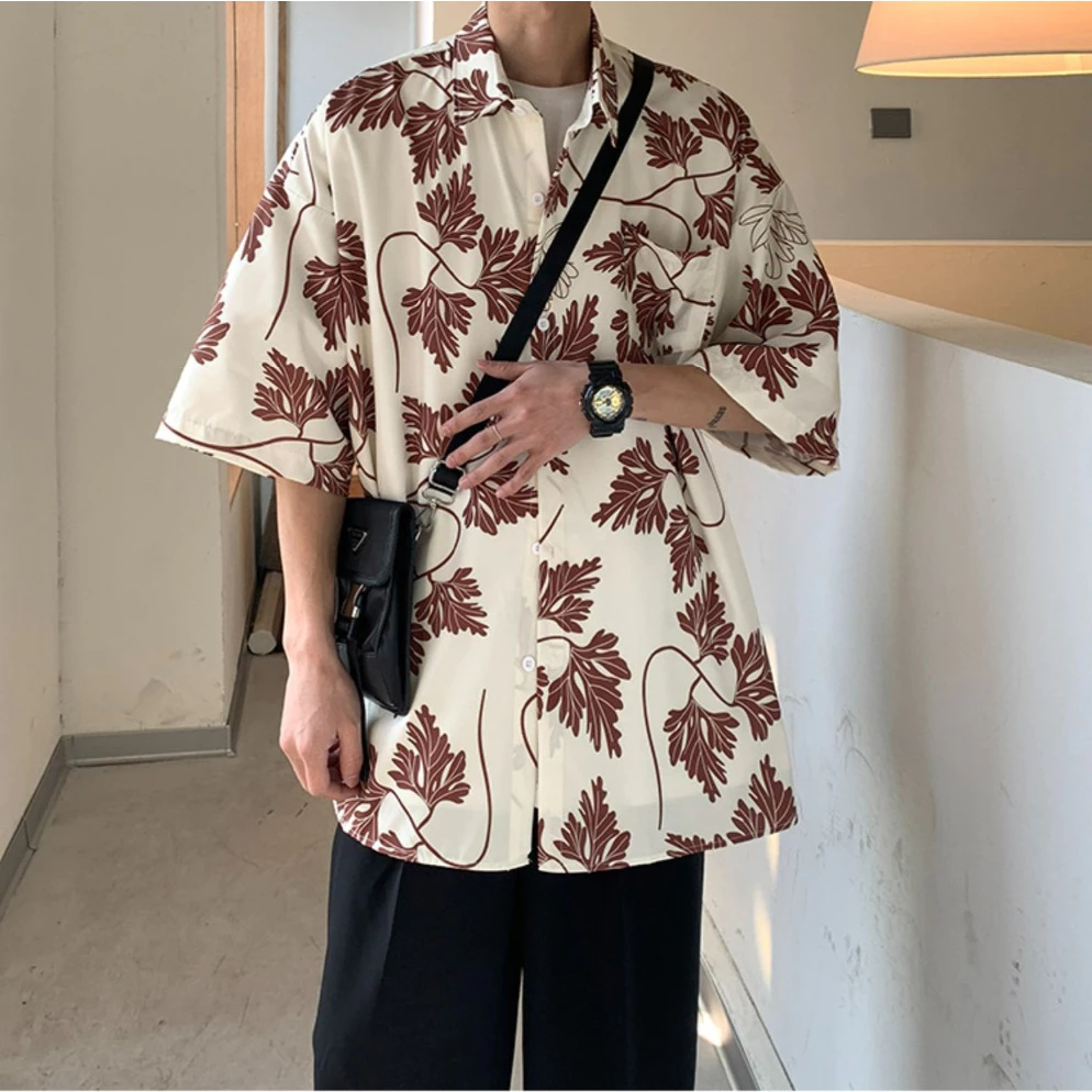 เสื้อเชิ้ตแขนสั้น สไตล์เกาหลี ลายดอกสีแดง ยูนิเซ็กส์ thumbnail 10