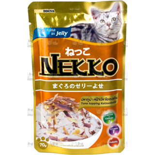 Nekko อาหารแมวเน็กโกะ สูตรปลาทูน่าหน้าปลาโออบแห้งในเยลลี่ 70gx12ซอง