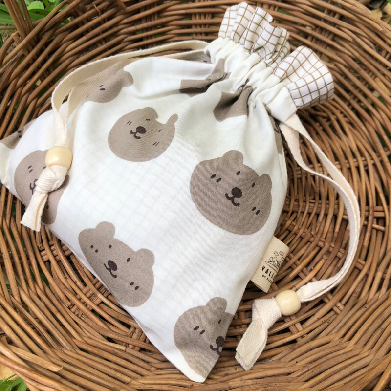 Warinhand ถุงผ้าหูรูด พี่หมี Bear   คอตตอนแท้นำเข้า นุ่มนิ่ม