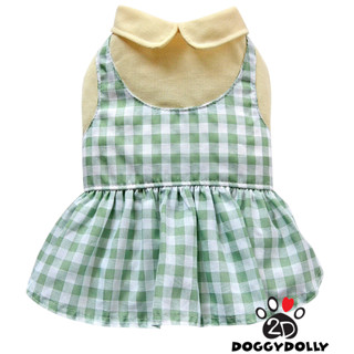 Pet clothes -Doggydolly  เสื้อผ้าแฟชั่น น้องหมาน้องแมว  ชุดกระโปรงแขนกุด ลายสก๊อต คอบัว  D671 ขนาด1-9โล