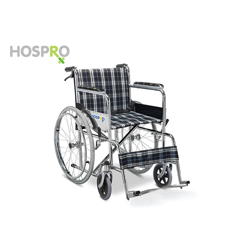 HOSPRO H-WC608 Wheelchair(1 คัน)รถเข็นผู้ป่วยลายสก๊อต เหล็กชุบโครเมี่ยม