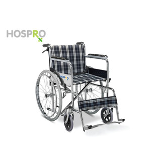 รถเข็นผู้ป่วยลายสก๊อต เหล็กชุบโครเมี่ยม HOSPRO รุ่น H-WC608 Wheelchair