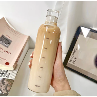 AD159_Shop ขวดน้ำพลาสติก แบบพกพา ขวดน้ำสีใส ความจุขนาดใหญ่ 700/500ml ขวดมินิมอล สำหรับนักศึกษา สกิลบอกเวลา