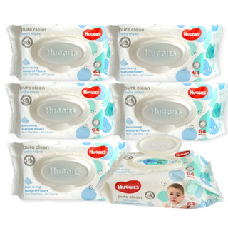 [แพ็ค 3 แถม 3] ใหม่! Huggies Pure Clean Baby wipes 64แผ่น จำนวน 6 ห่อ