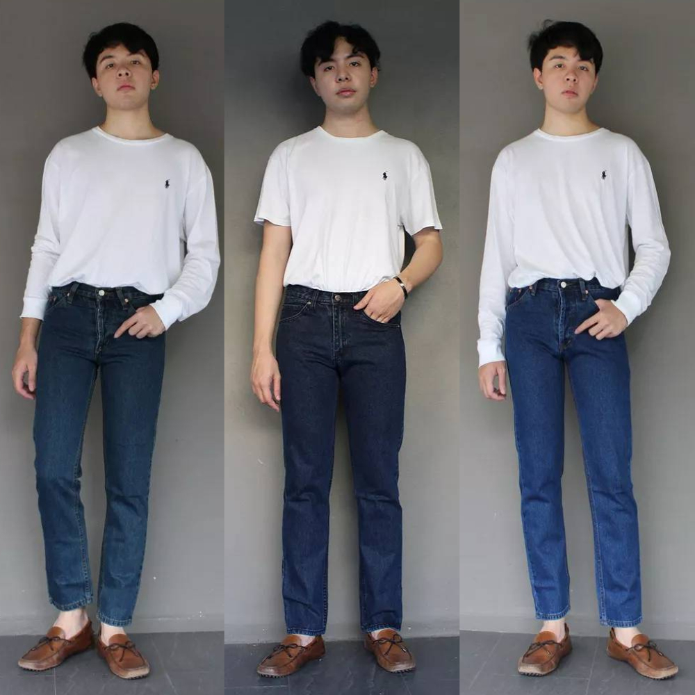 Golden Zebra Jeans กางเกงยีนส์ชายขากระบอกเล็กผ้าไม่ยืดสีกรมท่า ฟ้า สนิมเขียว(sizeเอว28-40) #515