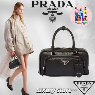 Prada/ย้อนยุคหนัง Nappa กระเป๋าถือหลายกระเป๋า/กระเป๋าสุภาพสตรี/กระเป๋าร่อซู้ล/สไตล์ใหม่/กระเป๋าถือ