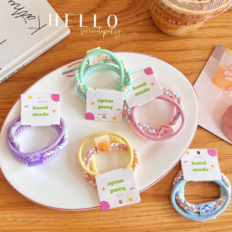 Cute 068 ยางมัดผม ยางรัดผม หนังยางพาสเทลสีหวาน 3 ชิ้น/แพ็ค