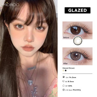 Midroo 🍭 คอนแทคเลนส์ Glaze Brown คอนเทคเลนส์รายเดือนขนาดมินิสายตาปกติ 1คู่ 🌷- 14.2mm