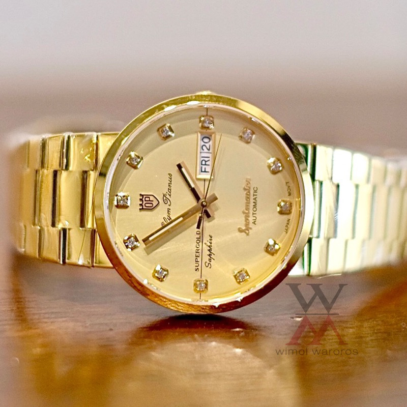 นาฬิกา OP (Olym Pianus) รุ่น 890-09AM-423 SUPERGOLD SPORTMASTER Automatic (หน้าทองคริสตัลขาว-เรือนทอ