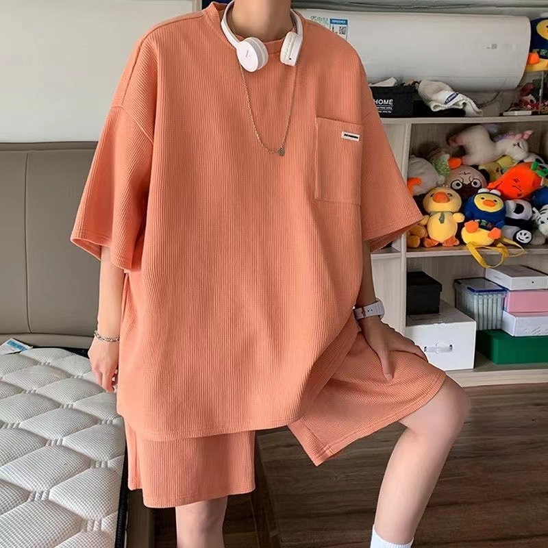 [ชุดเซ็ตสองชิ้นแขนสั้น+กางเกงขาสั้น] เสื้อยืดแขนสั้นลายวาฟเฟิลทรงหลวมสบายๆ กางเกงห้าส่วน สูท เทรนด์เกาหลี ราคา ถูกที่สุด ดีลบีเคเค แกลเลอรีภาพที่ 2