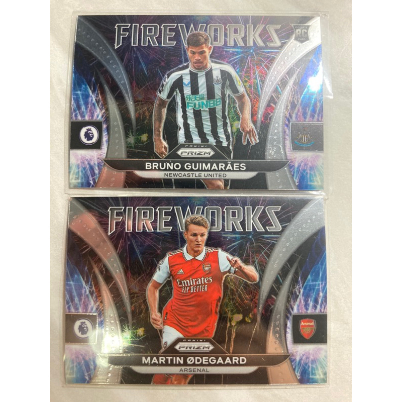 Prizm 2022/23 Premier League Fireworks Panini - Martin Odegaard,Bruno Guimarães