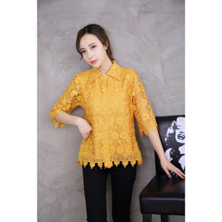 FON เสื้อลูกไม้กระดุมหน้าคอเชิ้ต มีไซร้รอบอก38-40-42-44-46ค่ะS9930-1#
