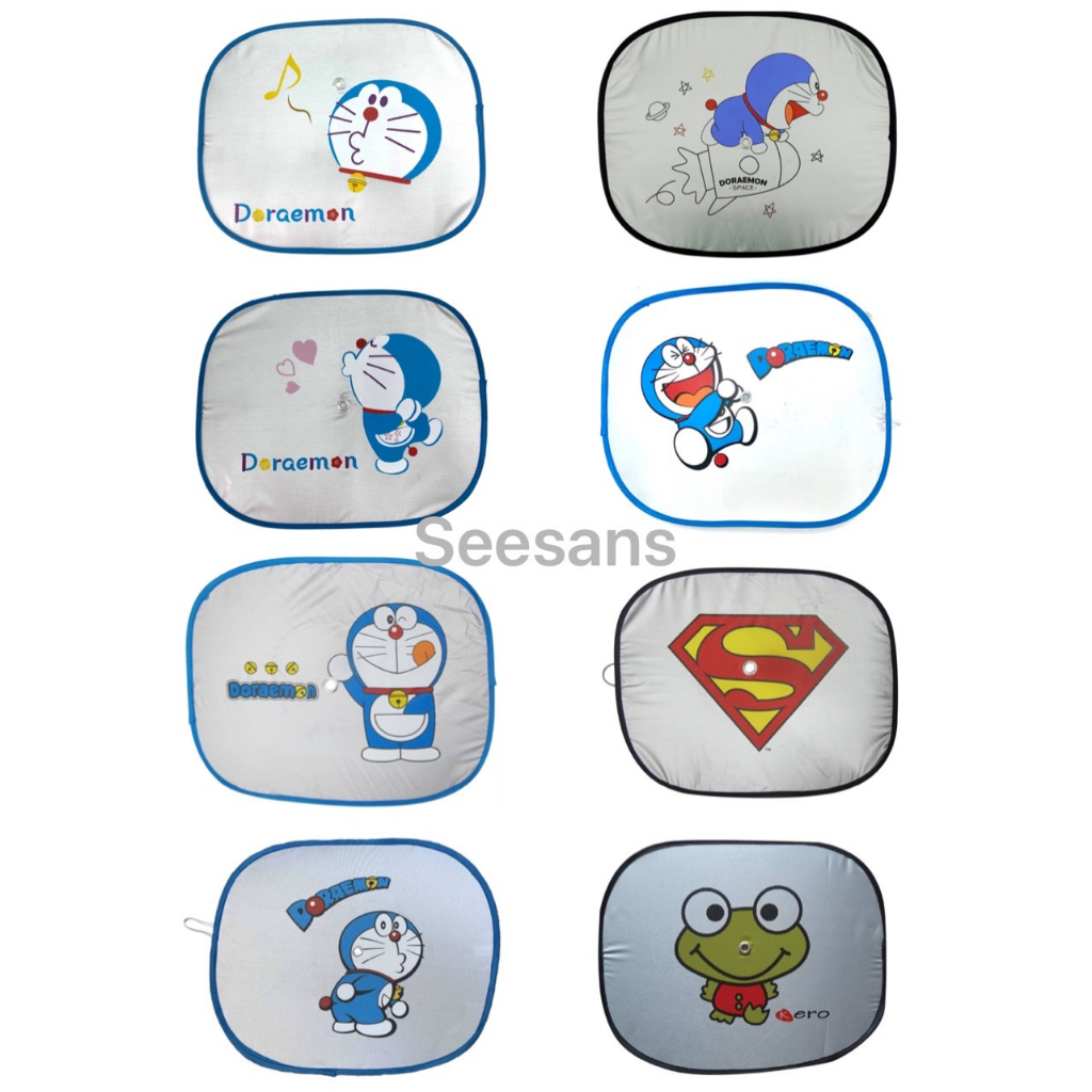 ม่านบังแดดกระจกด้านข้างรถยนต์ กันรังสี UV. (มาตราฐาน)ลาย#Doraemon กบเคโร๊ะ ซุปเปอร์แมน ลิขสิทธิ์แท้