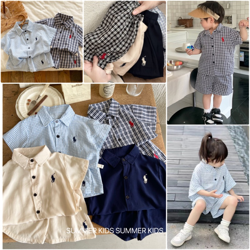 ชุดเซตเด็ก P•O•L•O งานปัก เสื้อคอปกแขนสั้น + กางเกงขาสั้นใส่ได้ทั้งเด็กชาย-เด็กหญิง