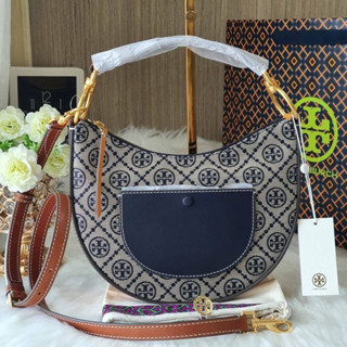 🍀🍀 TORY BURCH T MONOGRAM  JACQUARD MINI CRESCENT BAG  138883 🍀🍀