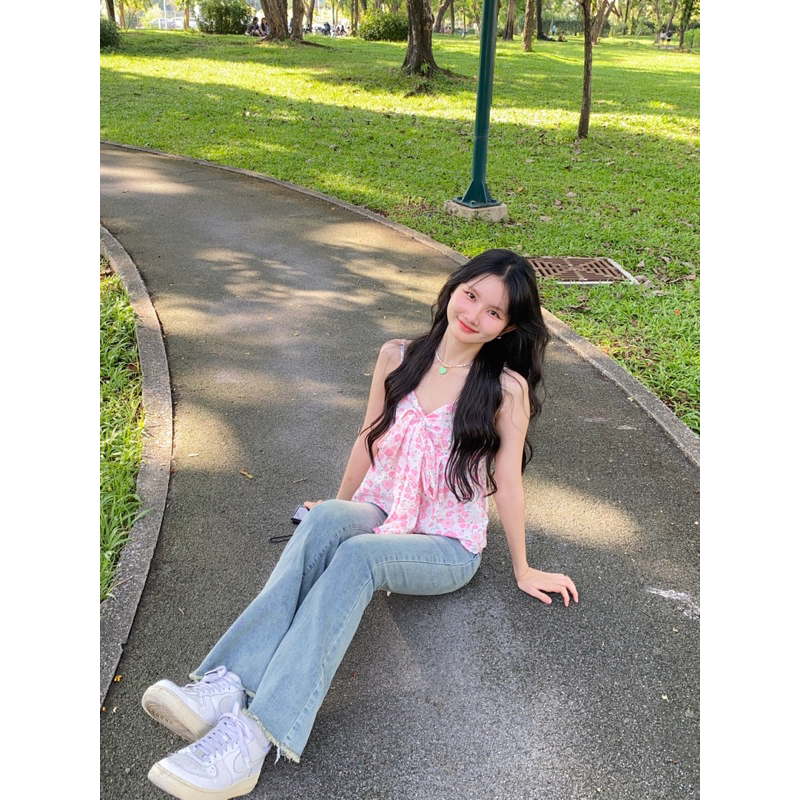 🌷พร้อมส่ง✨ Pudding top-GUAPA.BKK เสื้อสายเดี่ยวสม็อคหลังผูกโบว์หน้า