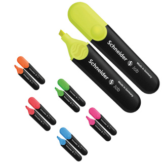 ปากกาไฮไลท์  ชุด 4 ด้าม (สีเหลือง, ส้ม, ชมพู, เขียว,ฟ้า,แดง) ปากกาเน้นข้อความ หัวตัด ชไนเดอร์ Job หัวแข็งแรง ไม่ยุ่ย