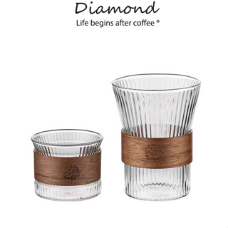 ❤ Diamond Coffee แก้วกาแฟ​ แก้วใส​ ทนต่ออุณหภูมิสูง การออกแบบป้องกันน้ำร้อนลวก