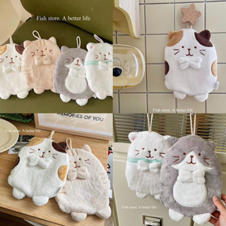 พร้อมส่ง🍑 ผ้าเช็ดมือ แมวน่ารัก สไตล์ญี่ปุ่น ซับน้ำดีมาก หนานุ่ม แขวนไว้ในห้องน้ำ ห้องครัว ของแต่งบ้านน่ารักๆ ผ้าขนหนู