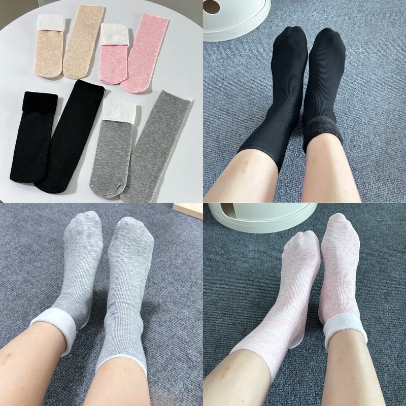 💥ขายดี💥 ถุงเท้ายาวบุขน สีน่ารัก อุ่นนุ่ม กันหนาวได้ดีมาก มี 4 สี unisex ใส่ได้ทั้งชาย/หญิง
