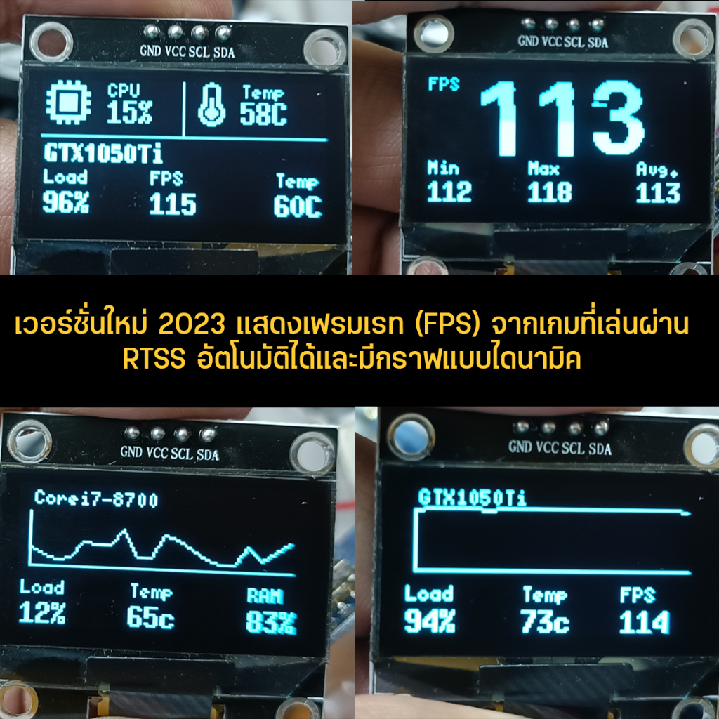 จอ OLED จิ๋ว โชว์อุณหภูมิ เฟรมเรท %การทำงาน CPU การ์ดจอ GPU ซีพียู แรม สำหรับ DIY ชัดทุกมุม ต่อผ่าน USB งานคนไทย
