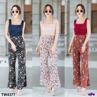 CS4377 Set เสื้อสายเดี่ยวทรงคอป+กางเกงขาม้าพิมพ์ดอก Set: Cropped tank top + floral print pants