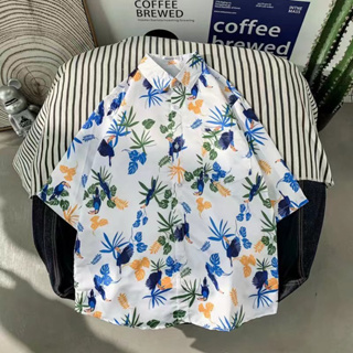 พร้อมส่ง เสื้อเชิ้ตผู้ชายแขนสั้น เสื้อฮาวายชายและหญิง  เนื้อผ้าดีใส่สบายไม่ร้อน