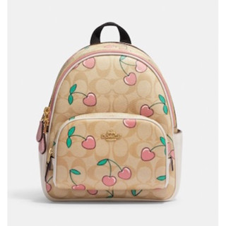 COACH เป้มินิ Mini Court Backpack In Signature Canvas With Heart Cherry Print