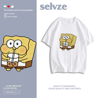 SELVZE （พร้อมส่งจากกทม มาถึงใน 3วัน）ซูเปอร์น่ารัก Spongebob พิมพ์หลวมสบายแขนสั้นเสื้อยืด T0081