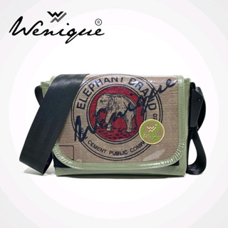 Messenger Bag Greenลายช้างแดง Limited! รุ่น Premiumกระเป๋าสะพายข้าง ลายช้างแดง Size 28*17*10 cm.(D034)