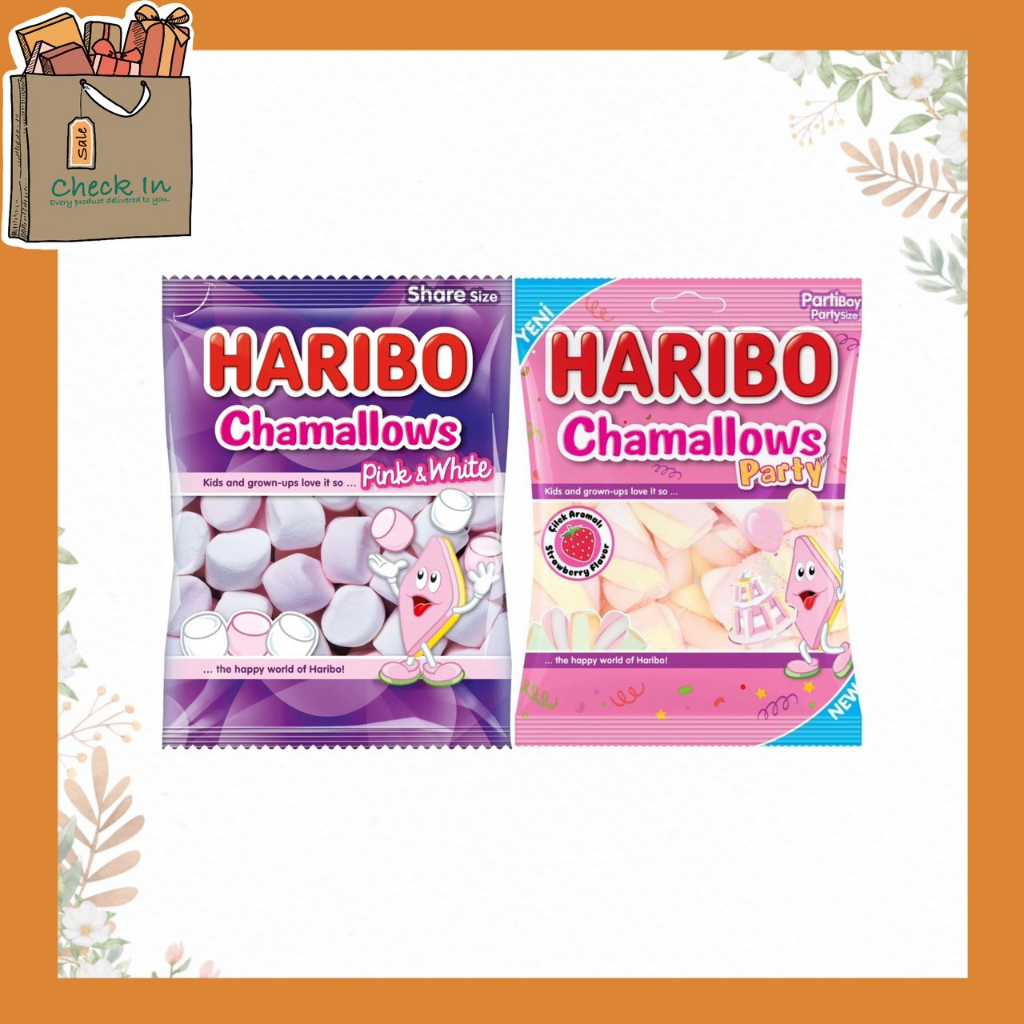 Haribo Chamallows Pink&White Party ฮาริโบ้ มาร์ชเมลโล่ นำเข้าจากตุรกี มี 2 ขนาด (70/150กรัม) trolli 