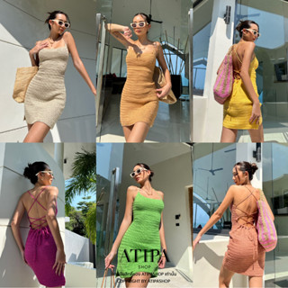 Atipashop - CLARTE KNIT DRESS เดรส เดรสสั้น ไหมพรมถัก ทรงสายเดี่ยวพันเอวด้านหลัง