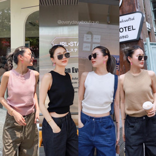 HELLO BASIC KNITTED🤍🤎🖤💗(330฿ฟรีส่ง) เข้าแล้วค่า เสื้ิอไหมพรม  แขนกุด คิ้วท์ๆสไตล์สาวเกาหลี ทรงสวย เบสิค glam