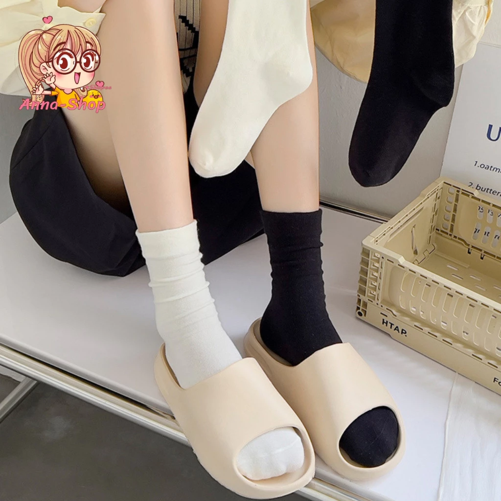 annacny ถุงเท้าข้อยาว แฟชั่นสไตล์ญี่ปุ่น เส้นใยหน้าทึบ แบบเรียบง่าย มี 3 สี S14