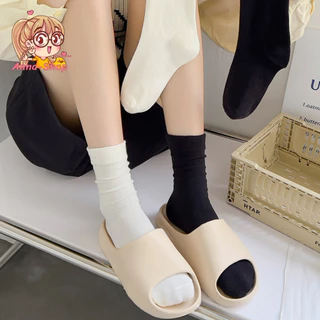 annacny ถุงเท้าข้อยาว แฟชั่นสไตล์ญี่ปุ่น เส้นใยหน้าทึบ แบบเรียบง่าย มี 3 สี S14