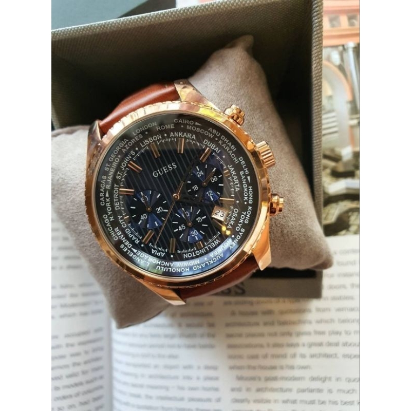 GUESS Men's Stainless Steel Casual Leather Watch